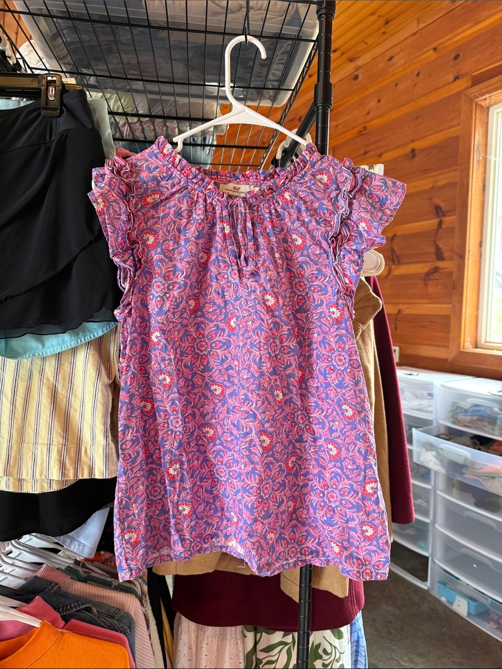 Vineyard Vines Purple Pink Floral Ruffle Sleeve Blouse